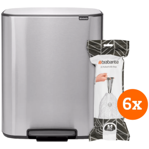 Brabantia Bo Pedal Bin 60 Liter Rvs Fingerprint proof + Vuilniszakken (120 stuks)
