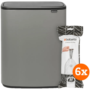 Brabantia Bo Touch Bin 60 Liter Mineral Concrete Grey + Vuilniszakken (120 stuks)