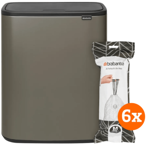 Brabantia Bo Touch Bin 60 Liter Platinum + Vuilniszakken (120 stuks)