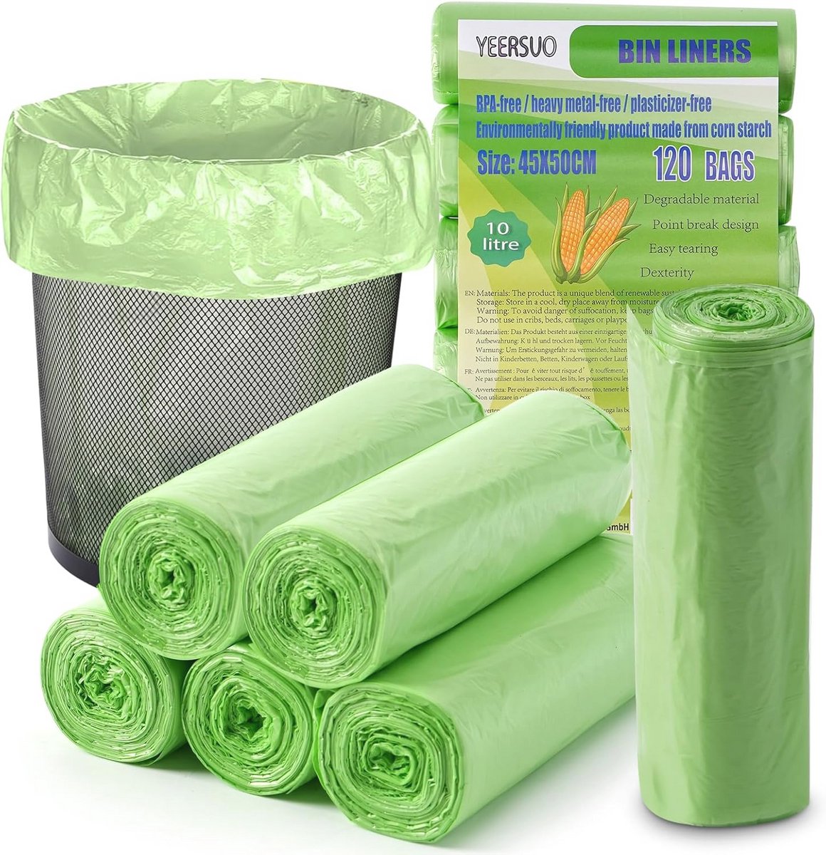 Composteerbare Afvalzakken 120 stuks 10 liter - Bio-afvalzakken voor Keuken en Kantoor - 45x50 cm Groen