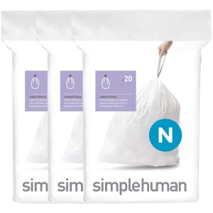 Simplehuman Code N Afvalzakken - 45 liter - 60 stuks - met Trekband - Wit