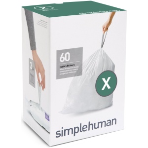 Simplehuman Code X Afvalzakken - 80 liter - 60 stuks - met Trekband - Wit